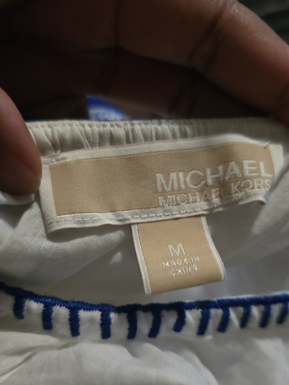 Michael Kors Lightweight White Long-Sleeve Top Blue Embroidery Medium - Picture 7 of 8